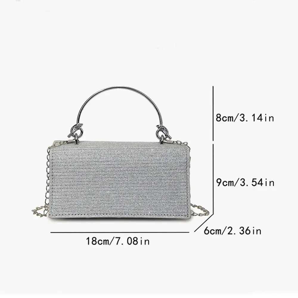 Elegante pochette da donna Borsa da banchetto da sera con manico superiore in metallo alla moda con borsa a tracolla lucida a catena per festa di nozze