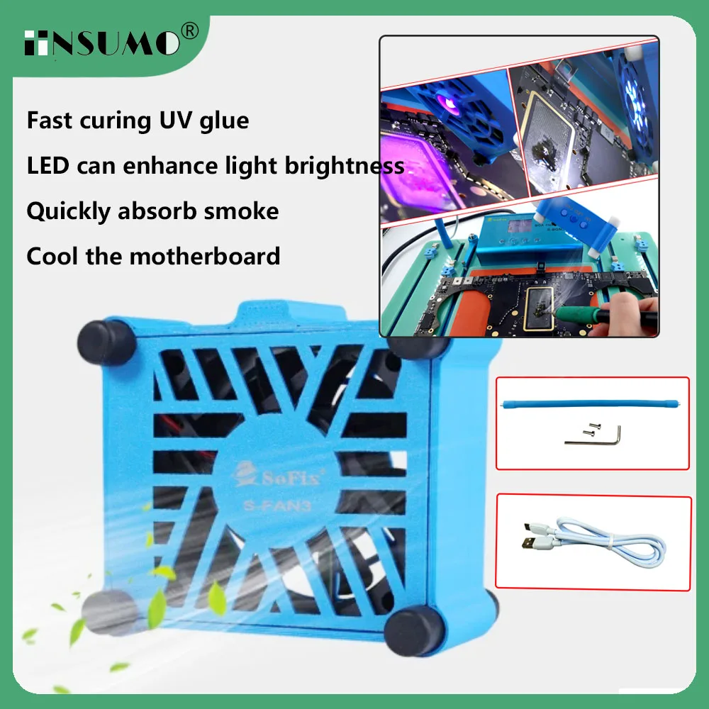 

Sofix Smoke Exhaust Cooling Fan with UV Curing Lamp 5in1 for Macbook Motherboard Welding Green Oil Curing S-BGN2 Soldering Work