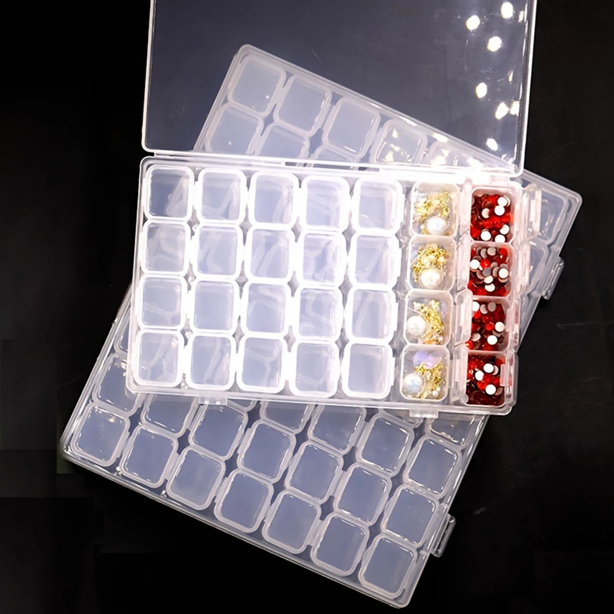 กล่องเก็บของพลาสติกแบบปรับได้ 28 ช่อง สำหรับใส่ลูกปัด แหวน จี้ เครื่องประดับ อุปกรณ์ทำเล็บ เพชร งานเพ้นท์เพชร