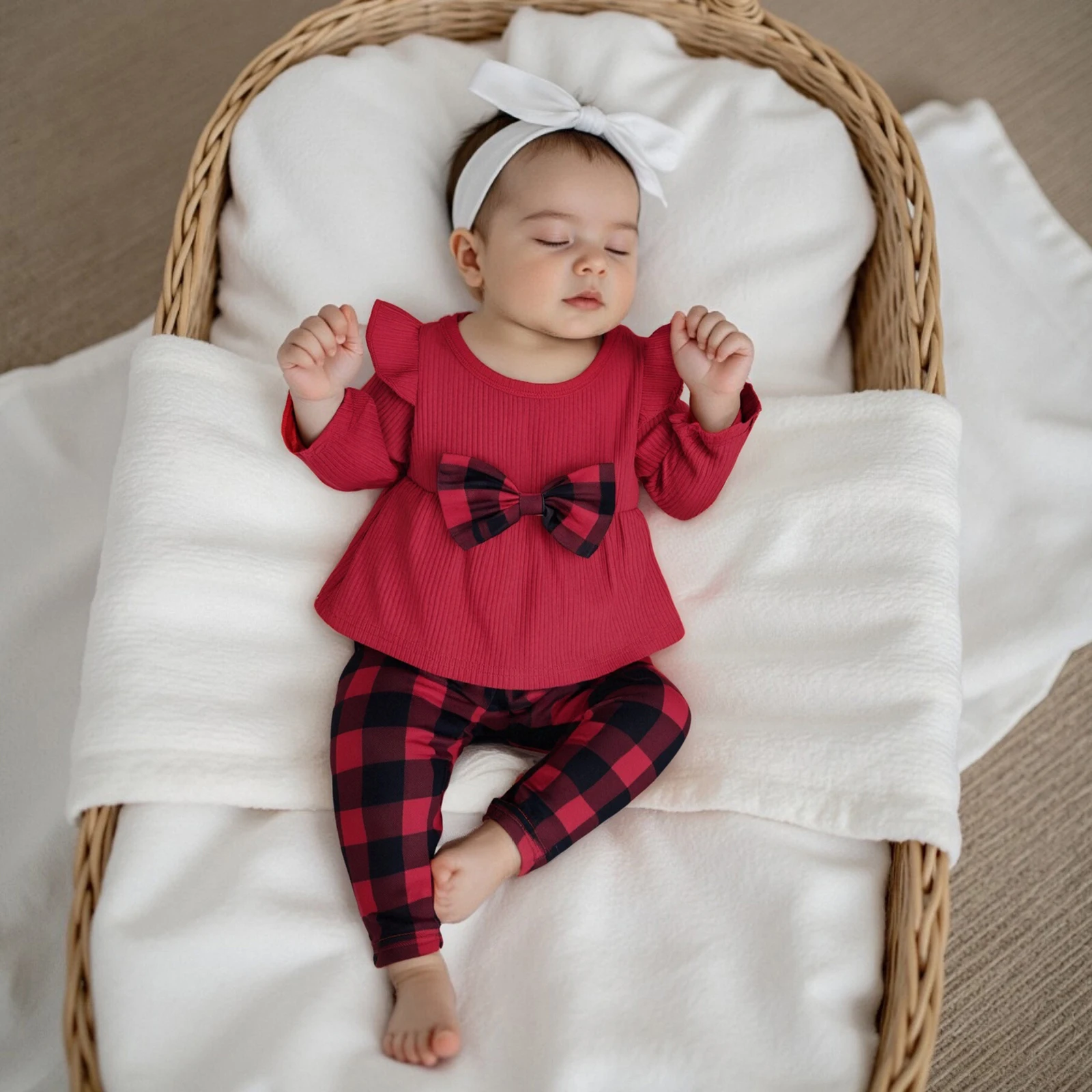 

New Toddler Baby Girls Clothing Set Fashionable Long Sleeve T shirt Tops with Plaid Pants 2Pcs Winter Outfit Set