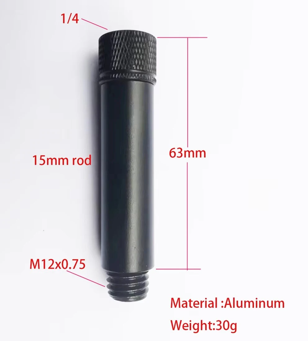 Single reverse guide rail conduit diameter 15MM length 5cm with 1/4 to M12 adapter 1/4 to M12 accessory， 1/4-20 to  M12 adapter