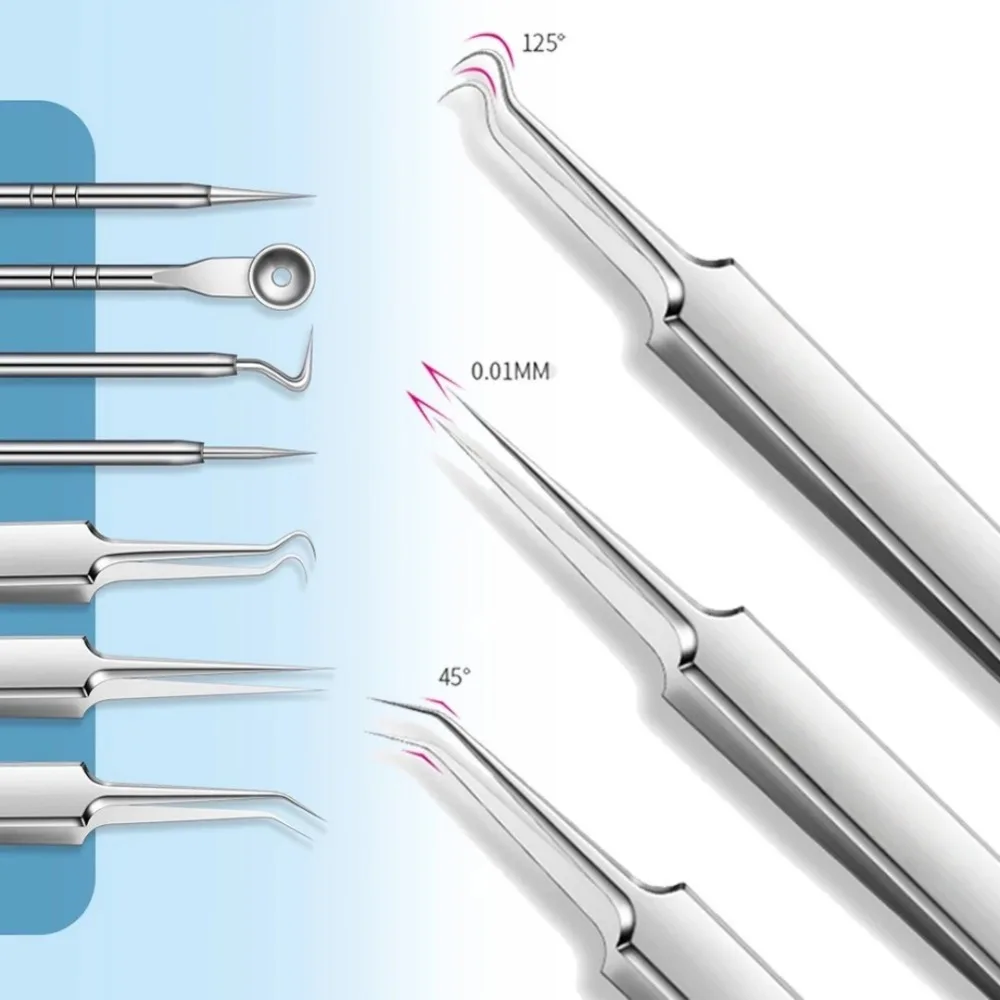 مجموعة إبر حب الشباب ملاقط من الفولاذ المقاوم للصدأ إبرة إزالة حب الشباب للتنظيف العميق أدوات التجميل لإزالة عيوب الرؤوس السوداء والمسام