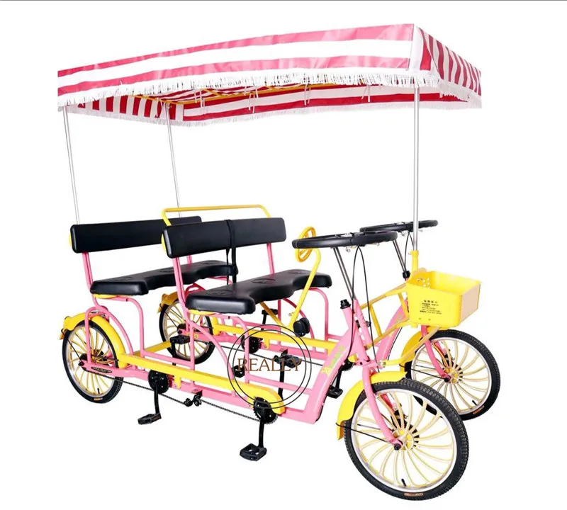 OEM 4 Person Tandem Bikes with Hand Brake Control Relaxation Sightseeing Car New Style Surrey Bicycle Beach Cruiser