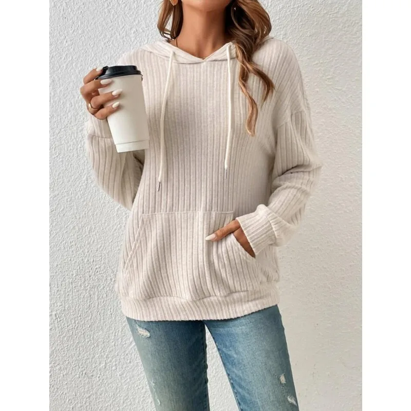 Sweaters Knitted Sweater Striped Kangaroo Pocket Hoodie