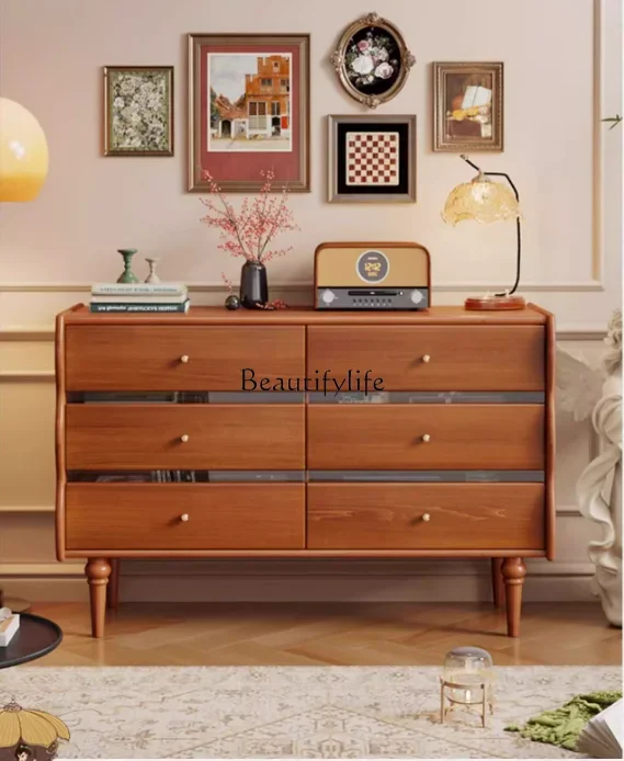 

LD33French compound medieval solid wood six-bucket cabinet American bed tail against the wall porch storage locker