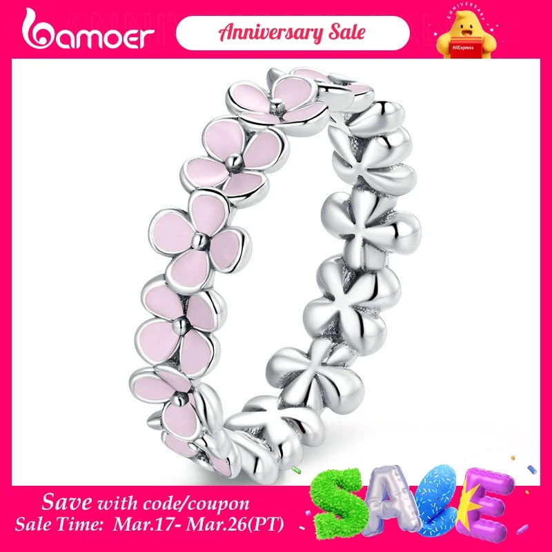 Bamoer s925 sterling silber rosa kranz fingerring für frauen geburtstag valentinstag geschenk süßer roter feiner schmuck 3 farben