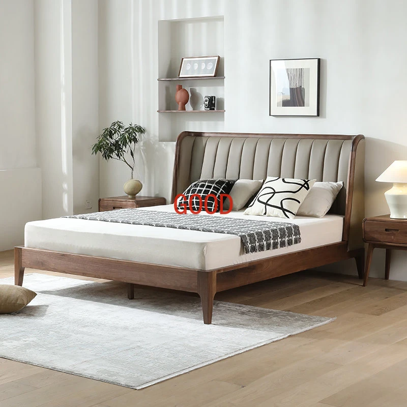 Скандинавская кровать из массива дерева, Современная Минималистичная двойная кровать для главной спальни, новая деревянная кровать в китайском стиле из черного ореха, 1,8 м