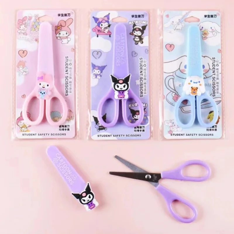 Sanrio Kuromi Cinnamoroll Melody Hand Made Scissors Kawaii Children Safety Silicone Shell Kid Stationery School Supplies Gift