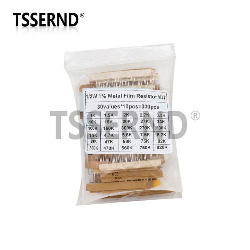 150PCS 300PCS 1/2W 1W 2W 3W Resistance 1% Metal Film Resistor Assortment Kit Set 30Kinds Each 5/10PCS 1R~750R 1K~820K Ohm