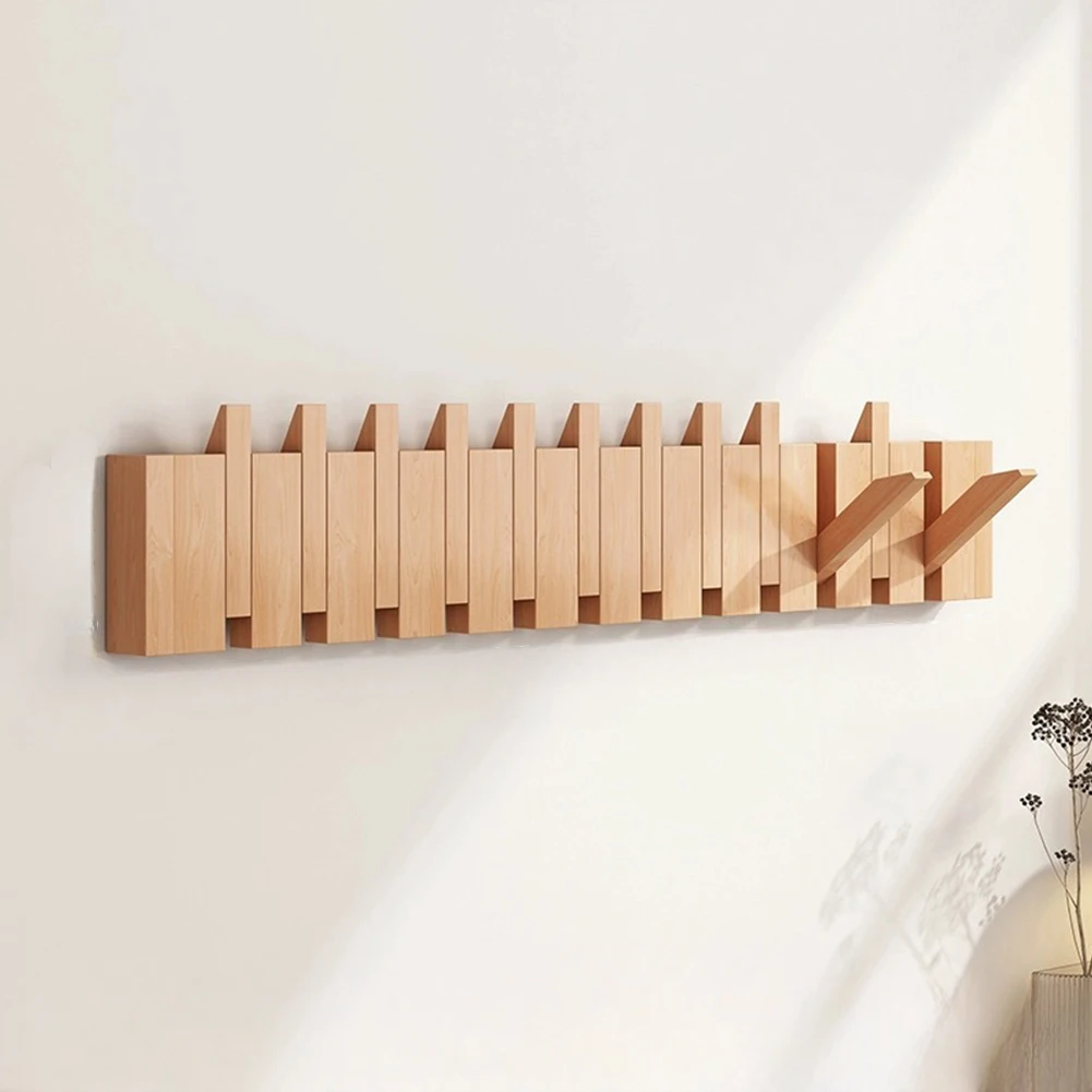 Piano Key Hangers with 12 Hooks Natural Solid Wood Hangers Wooden Coat Hooks Wall Mounted for Hanging Keys/Hats/Robe&Towels/Bags