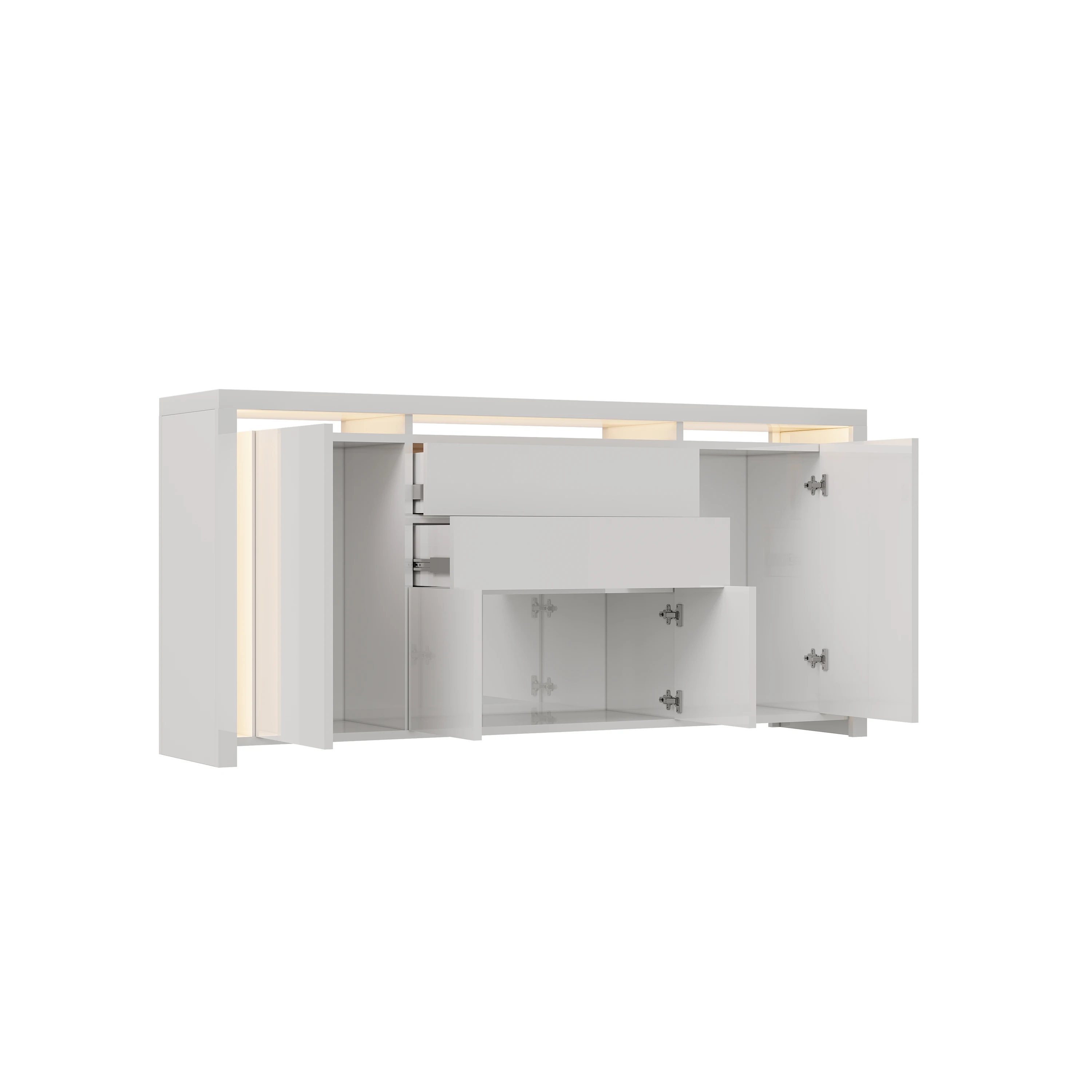 Rosahqnda Sideboard Hochglanzweiß mit LED, modernes Sideboard mit Tür und Schubladen, Buffetschrank, Kommode für die Küche – Detail 9