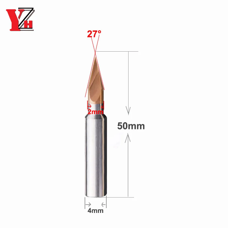 Customized Carbide Chamfer Milling Cutter 27° Diameter 2mm V-shaped End Mill Deburring Router Bit HRC55 Coated 2 Flutes