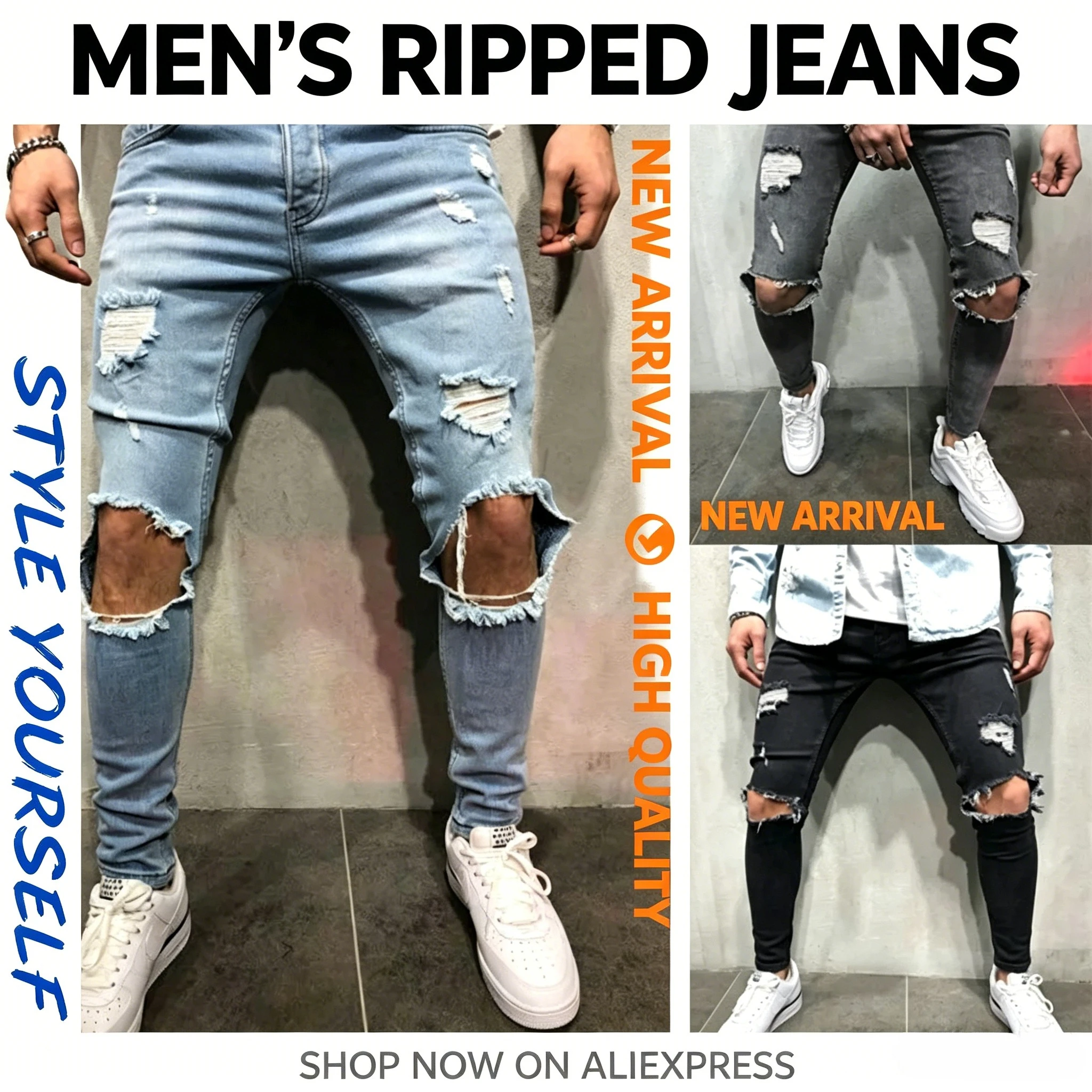 

2025New Ripped Jeans for Men Fashion Casual Slim Denim Pencil Pants Men's Clothing Trousers S-4XL Drop Shipping Small Feet Pants
