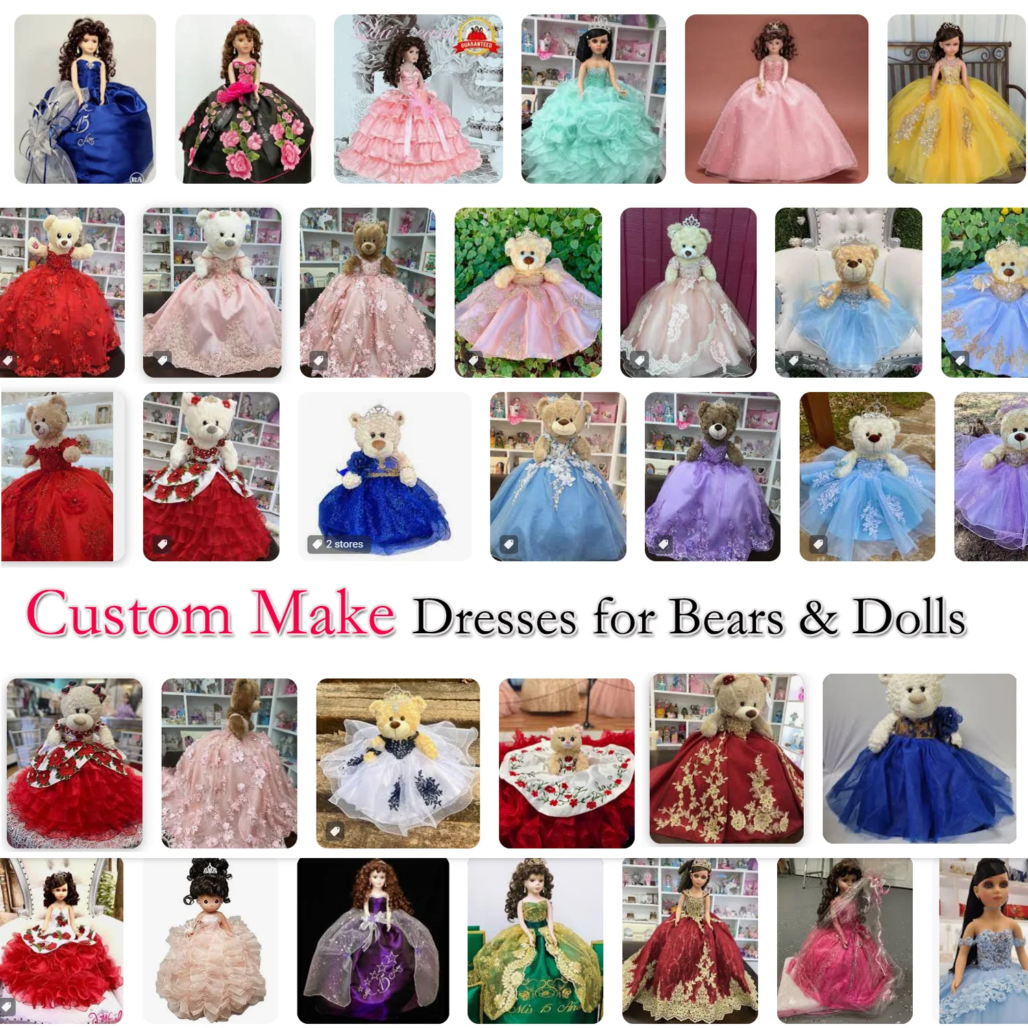 Custom Made Mini Quinceanera Dresses for Bears and Dolls