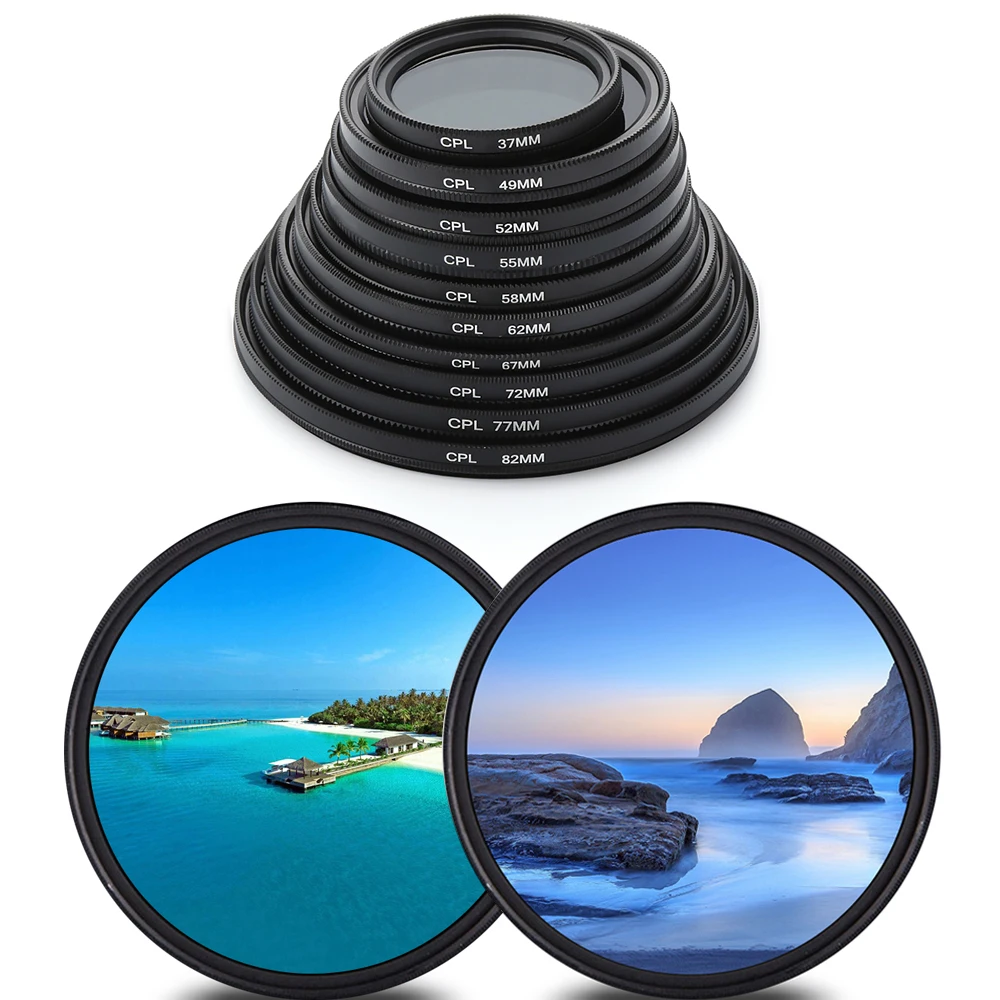 Filtro circular polarizado CPL para cámara Canon, Nikon, DSLR, accesorios de lente, 37mm, 49mm, 52mm, 55mm, 58mm, 62mm, 67mm, 72mm, 77mm, 82mm