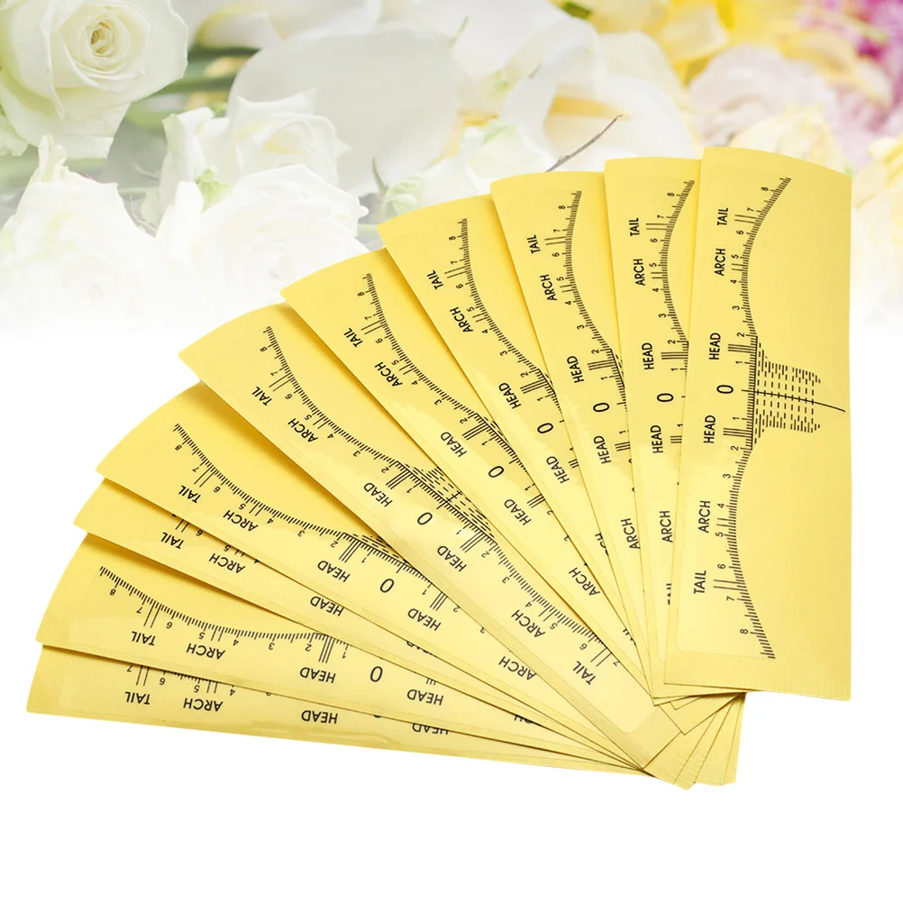 

10pcs Disposable Eyebrow Ruler Sticker Eyebrow Shaping Tools for Makeup Measurement Supplies (Yellow）