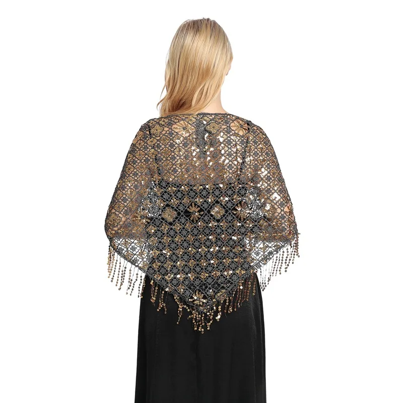 Spring Autumn Style Sequin Tassel Scarf Sequin Cape Dinner Party Capes Women Tassel Cape Cloak Lady Ponchos G 2