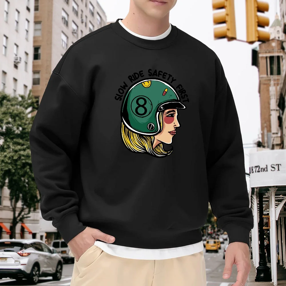 

Men's Black Crew Neck Loose Sweatshirt with Cartoon Character Print, Trendy Top, Casual Street Style, Everyday Versatile and Comfortable Style, Letter Pattern Personalized Design