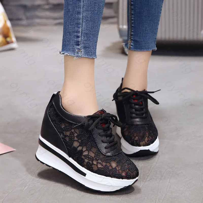 Hot Sales 2022 Summer New Lace Breathable Sneakers Women Shoes Comfortable Casual Woman Platform Wedge Shoes