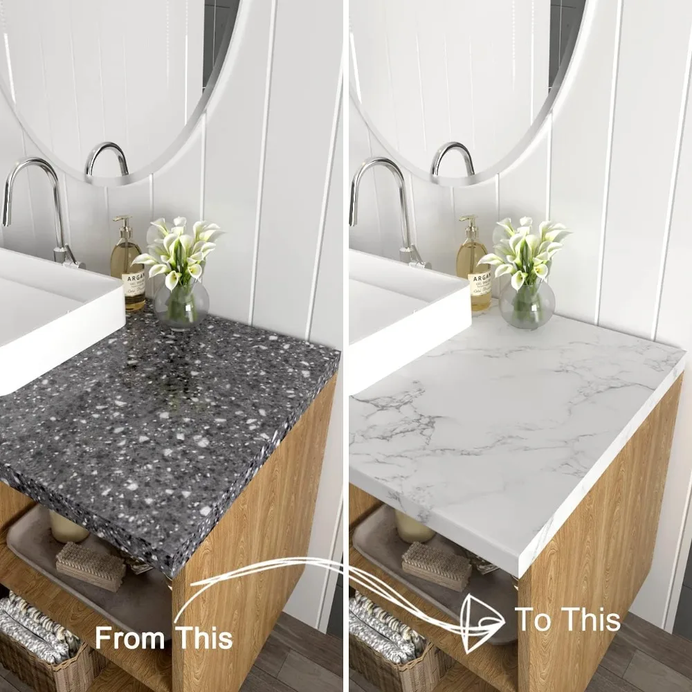 ورق اتصال قابل للتقشير واللصق من الرخام الأبيض مقاوم للماء لأسطح الكونترتوب، مقاس 30 × 400 بوصة، سهل الاستخدام، لاصق يدوم طويلاً #6