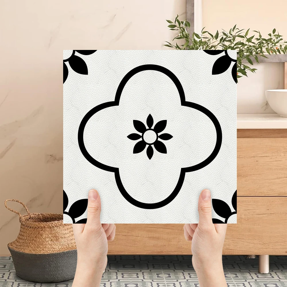

30x30cm 10Pcs Peel and Stick Floor Tiles, Retro Geometric Self-Adhesive Vinyl Floor Stickers, Waterproof Removable Moroccan Styl