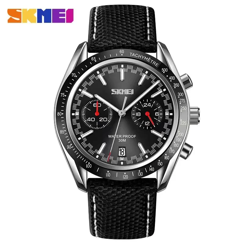 SKMEI 9292 Mens Casual Waterproof Date Time Stopwatch Sports Watches reloj hombre Fashion Genuine Leather Strap Quartz Wristwatc