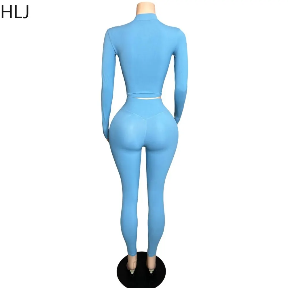 HLJ Quality Casual Sporty Two Piece Sets Women Zipper Long Sleeve Slim Top And Legging Pants Tracksuits Female Stretchy Outfits