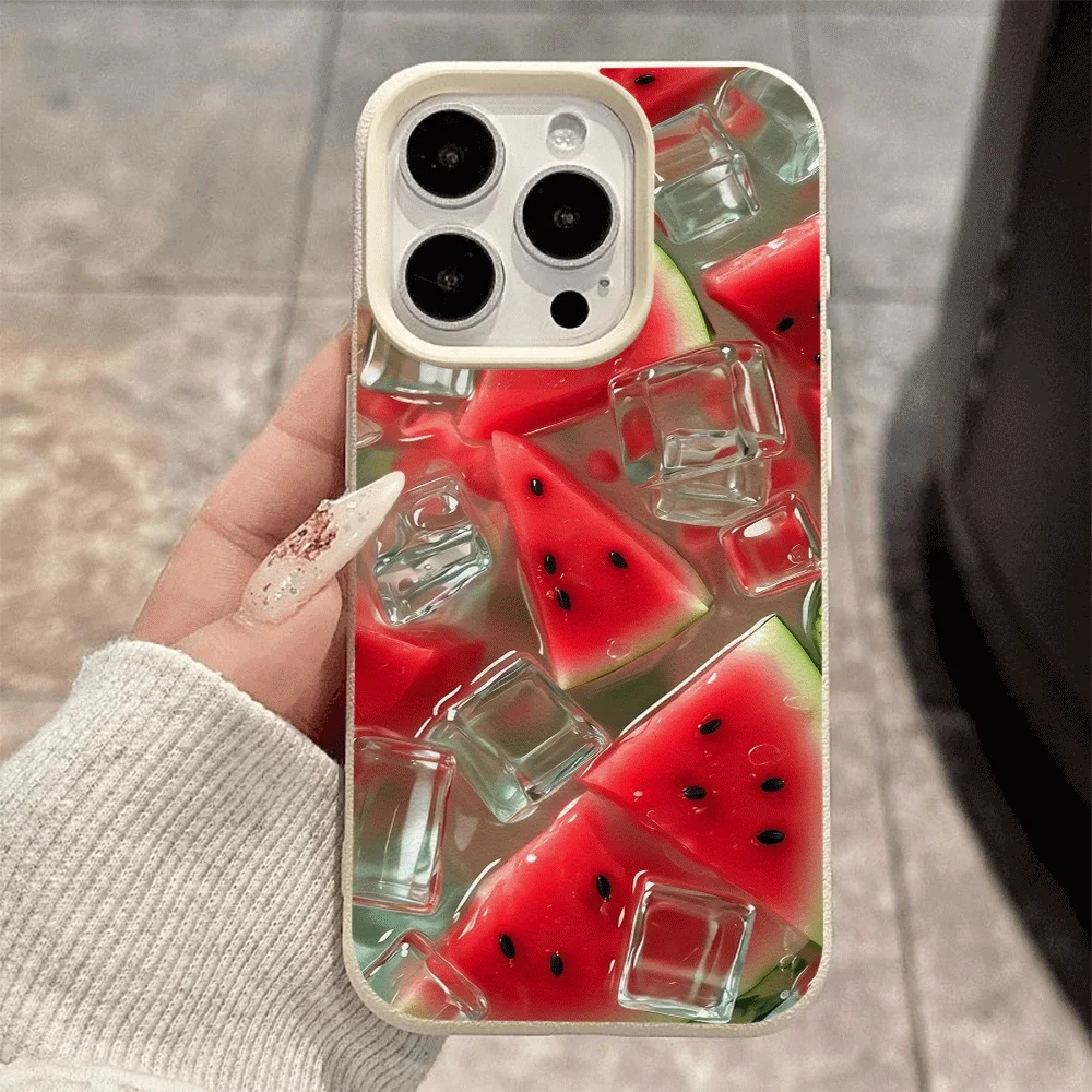 Wassermelonen-Eiswürfel Handyhülle für iPhone 17 16 15 14 13 12 Pro Max 16 15 14 Plus 17 16 15 14 13 Pro 17Air Silikon Matte Hülle – Detail 2