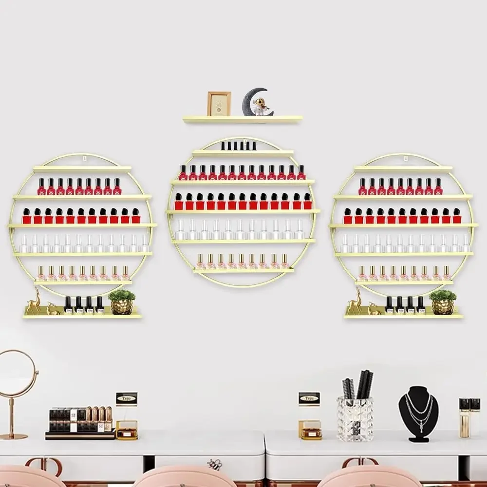 5-Tier Round Wall-Mounted Nail Polish Rack for Home Spa and Storage