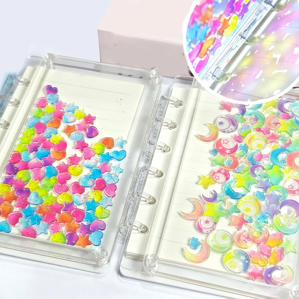 A7 Notebook 6 Holes Transparent Acrylic Notebook Loose-leaf Notebook Flowing Heart/Moon/Star Quicksand Students Supplies DIY