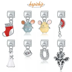 Hapiship Original Daisy Mouse Horseshoe Christmas Sock CZ Italian Charm Fit 9mm Bracelet Stainless Steel Jewelry Making DJ169