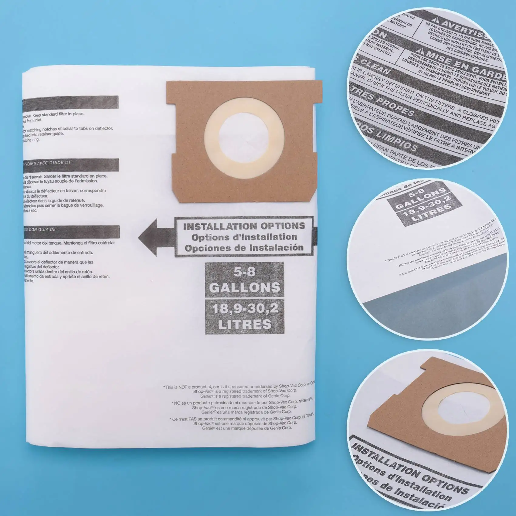 Bolsas de repuesto para aspiradora húmeda/seca, bolsas de polvo para aspiradora Shop-Vac Ridgid de 5-8 galones 9066100 90661 906-61, 5 uds.