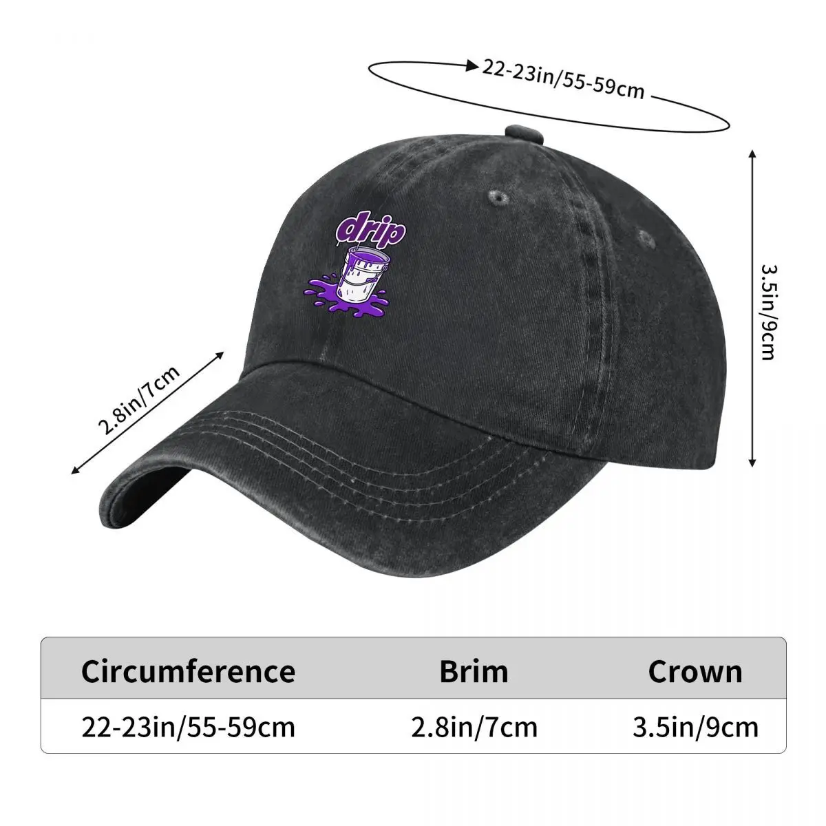 Drip Graffiti Purple Paint Splash Street Art Washed Baseball Cap Outdoor Hat