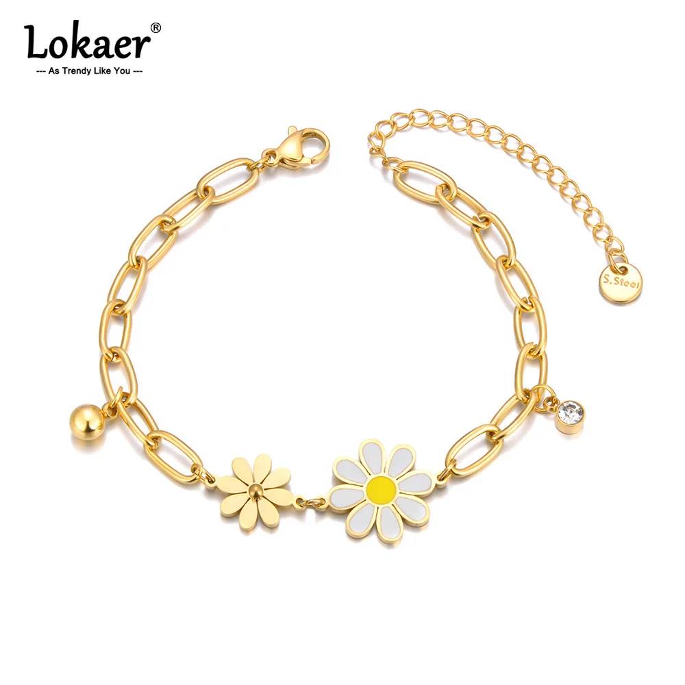 Lokaer 316l Edelstahl Mode cz Kristall blume Charm Armband für Frauen 18 Karat vergoldete Kette Schmuck браслет b23147