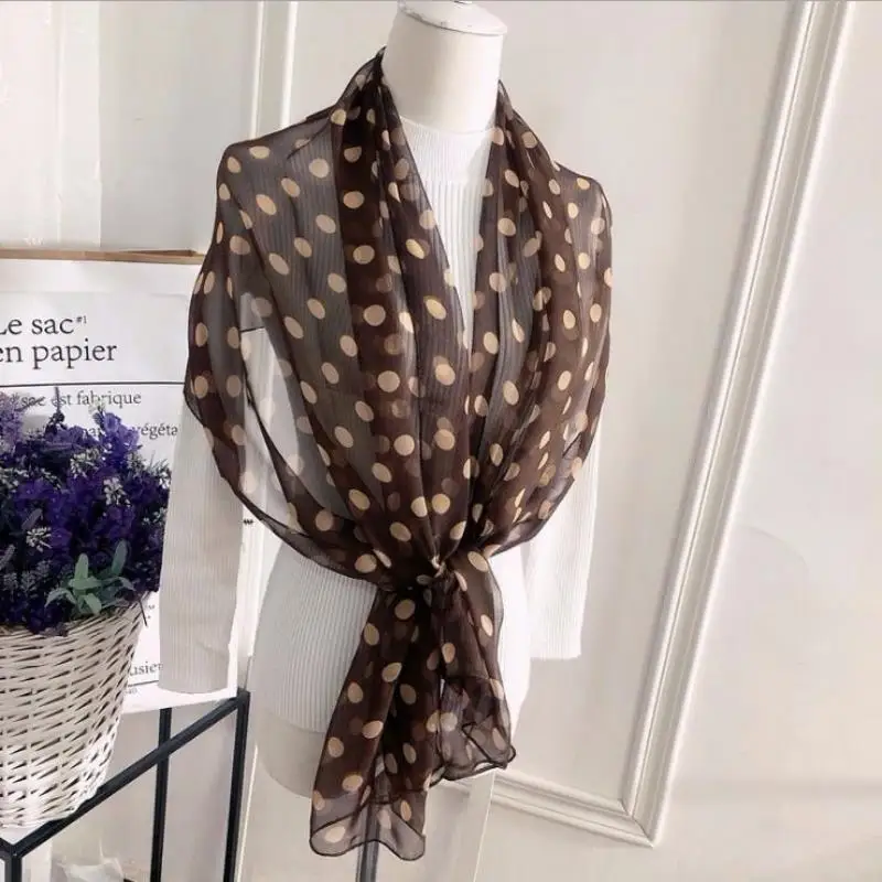 

Весна-лето Жоржет Шарфы в горошек Солнцезащитный крем Тонкий хиджаб Повязка на голову в горошек Женский тонкий шифоновый длинный шарф Бандана Шали