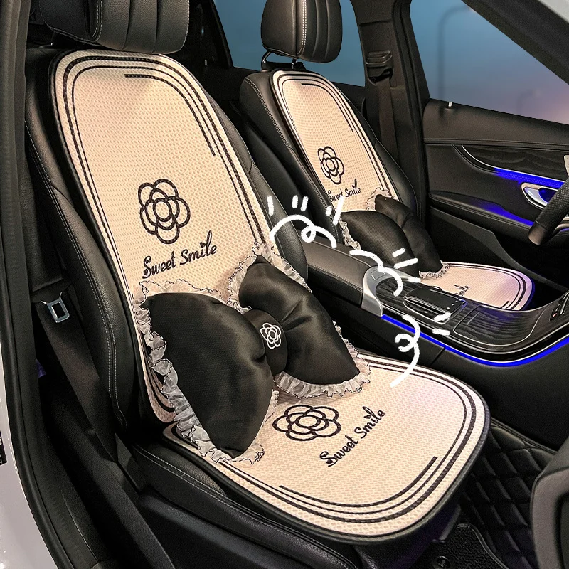 

Подушка для автомобильного сиденья из вискозы, дышащая сетчатая подушка для сиденья камелии, универсальная модель, летняя простая Подушка на пять сидений