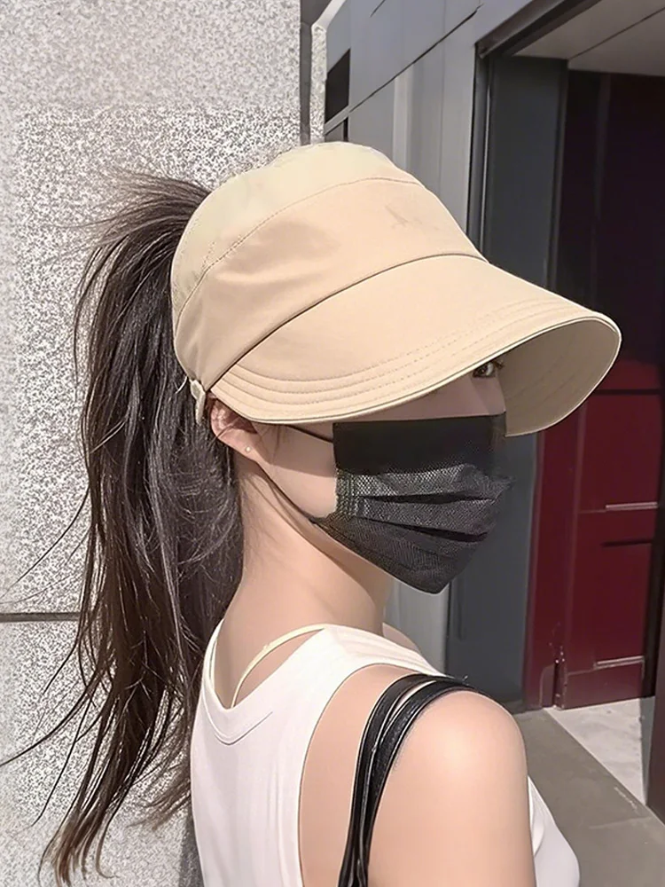 Women's Summer New Style Sun Protection Hat Casual round Top Half Open Duckbill Wide Brim Hat Travel Fishing UV Protection