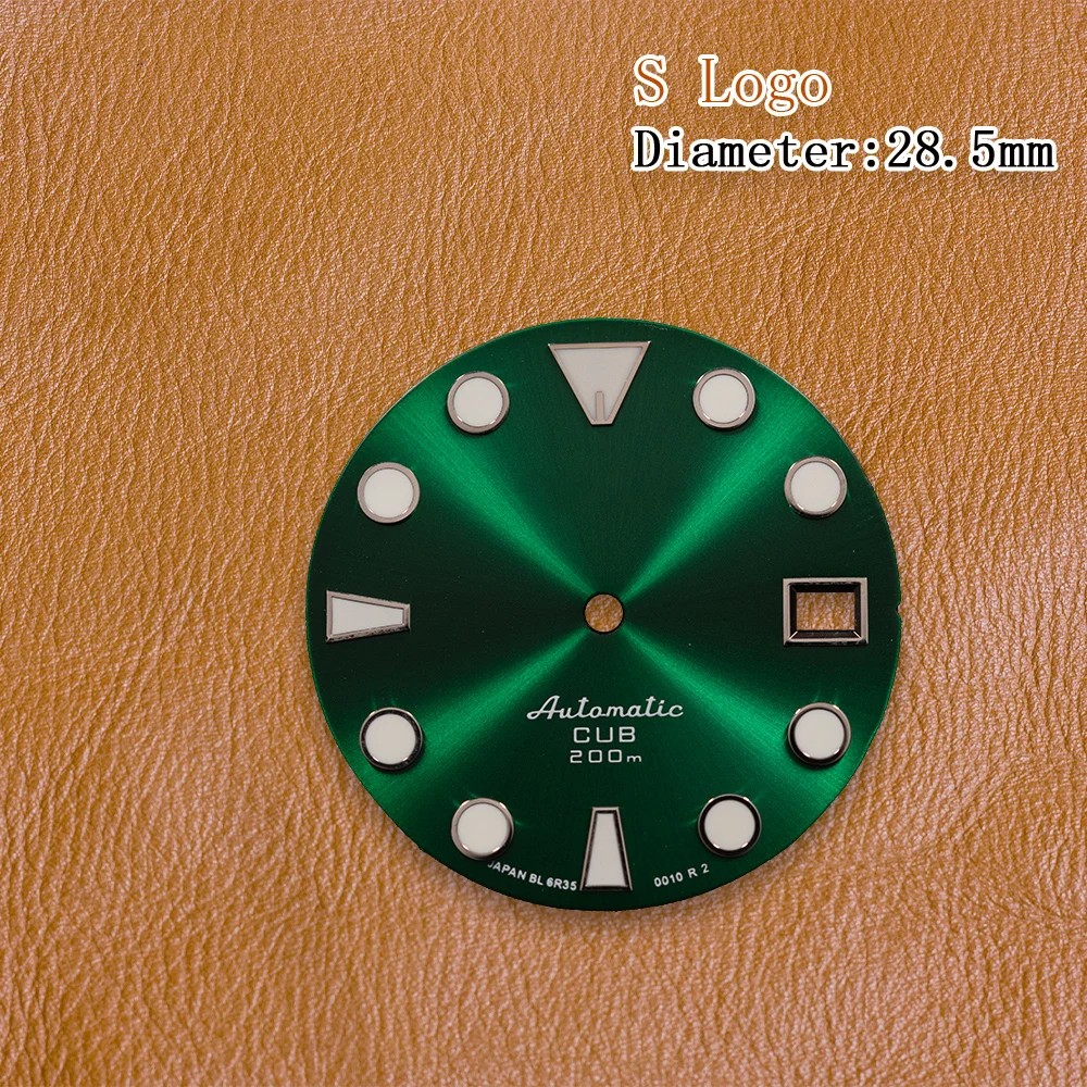 S Logo 28.5mm Red dial abalone Diver's Dial Suitable for NH35A Movement Green Luminous Watch Modification Accessories view 6