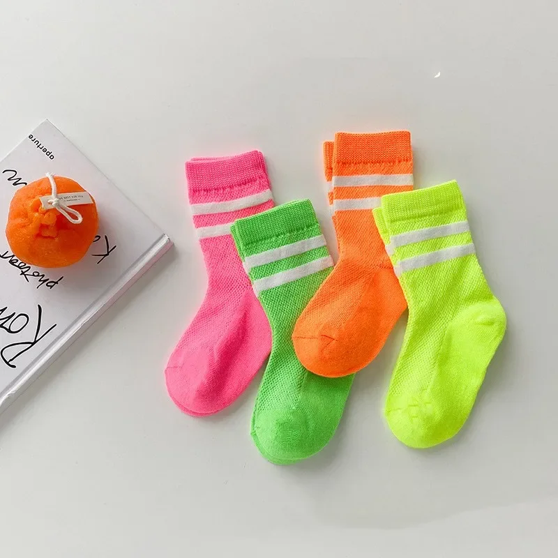 4 pairs Candy Color New Children\'s Cotton Sock For Boys Toddlers Girls Ankle Socks Stripped Non-slip Infant Baby Floor Sock Soft