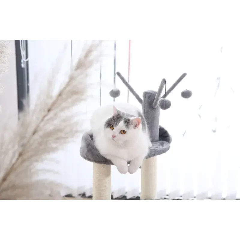Compact Cat Tree with Cozy Perch Hanging Toy Ball and Sisal Scratching Post for Small Cats