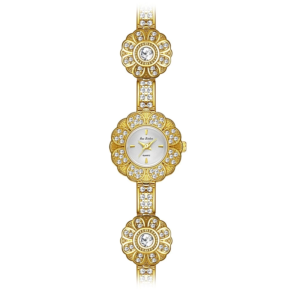 

BS Bee Sister Изысканный цветок с бриллиантовым браслетом Женские часы Винтажные классические роскошные кварцевые часы Женские наручные часы Новые