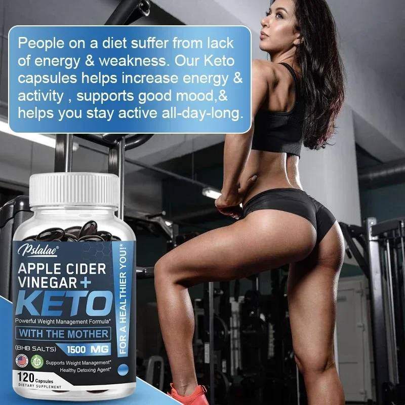 Apple Cider Vinegar + Keto Capsules 1500 mg - For Men and Women, Non-GMO, Vegan, Gluten-Free