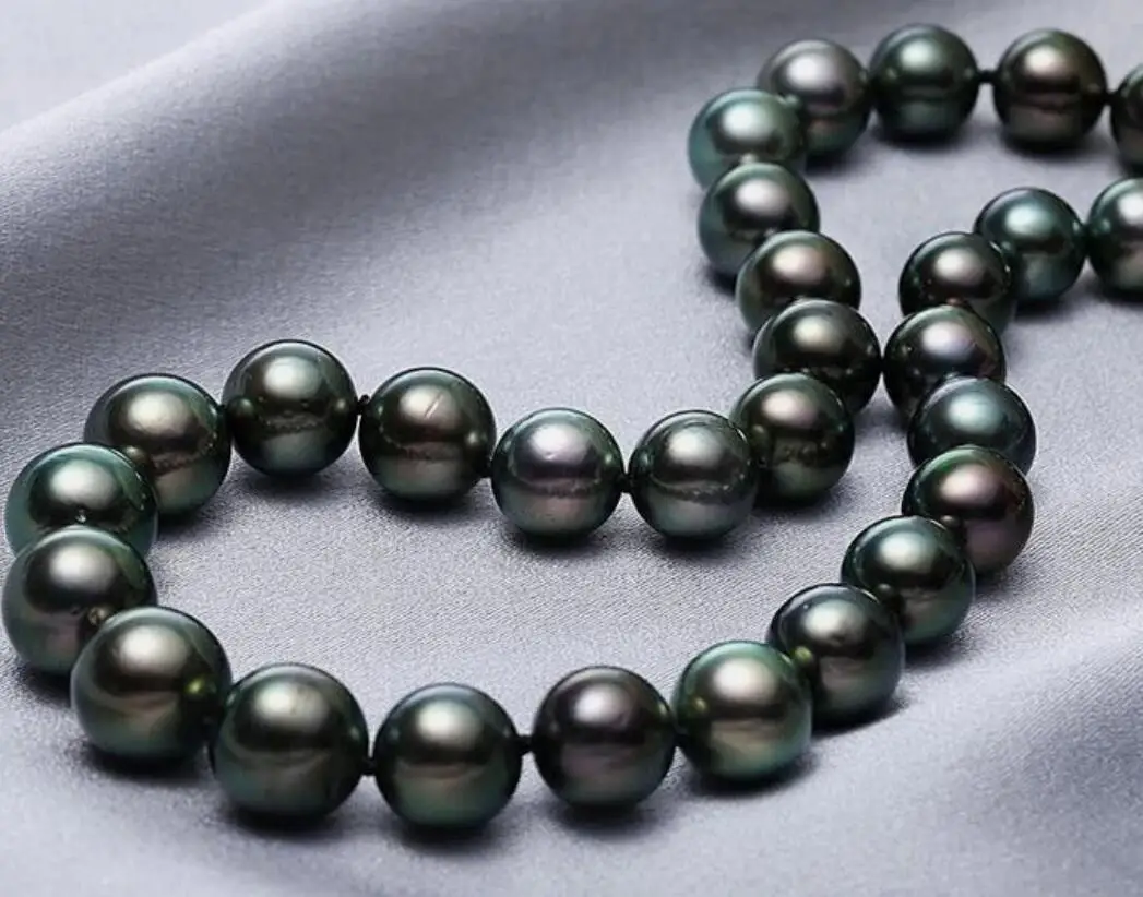 

17" 9-10MM NATURAL SOUTH SEA GENUINE BLACK ROUND PEARL NECKLACE s925