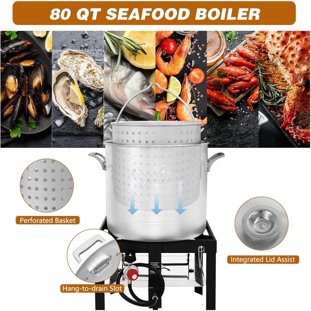 SBK0801 Kit bollente per frutti di mare da 80 Qt con filtro, pentola per bollire frutti di mare all'aperto e cestello con bruciatore a propano da 100.000 BTU