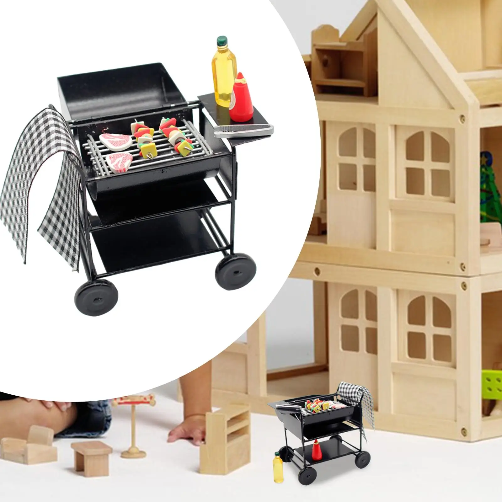 1:12 1:6 Scale BBQ Grill Oven Life Scene Miniature Kitchen Cookware Model Toy for Dollhouse Dining Room Garden Living Room Decor