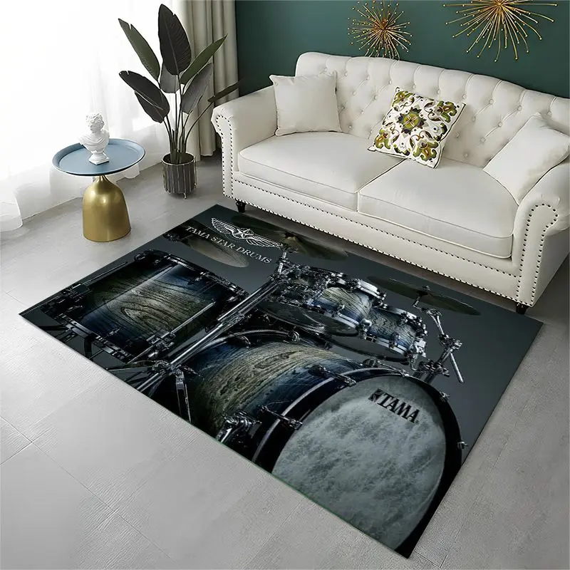 Retro Drum Set Music Instruments Drum Kit Large Area Rug Non-slip Durable Carpet for Bedroom Living Room Sofa Doormat Home Decor