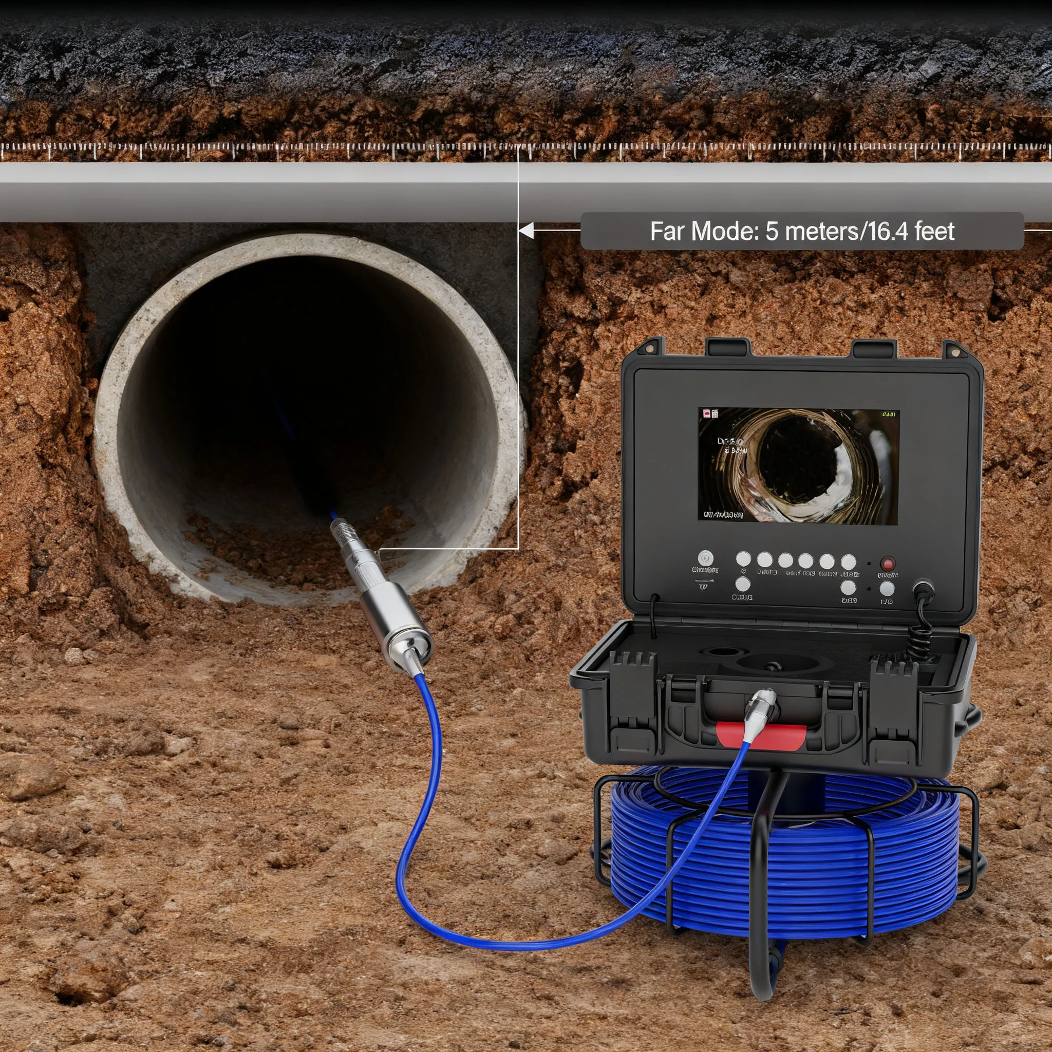512Hz Transmitter Self-Leveling Sewer Camera, 5X Zoom DVR Record with 4500mAh Battery IP68 Waterproof Pipe Inspection Endoscope - Image 4