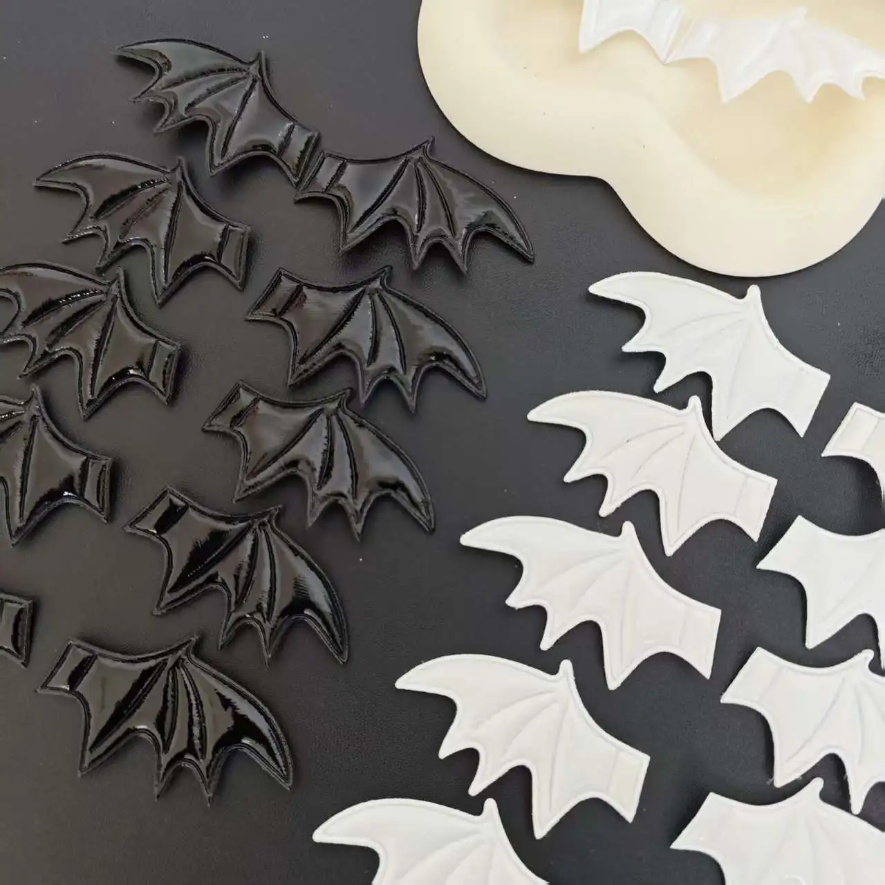 

20 Bat Wings Patent Leather Black and White Handmade Doll Accessories for Dressing up Small Size Cosplay Decoration