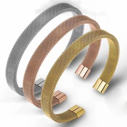 New Fashion Mesh Stainless Steel Open Cuff Bangles For Man Women Jewelry Trendy Gold Plated Sporty Bracelets Pulsera