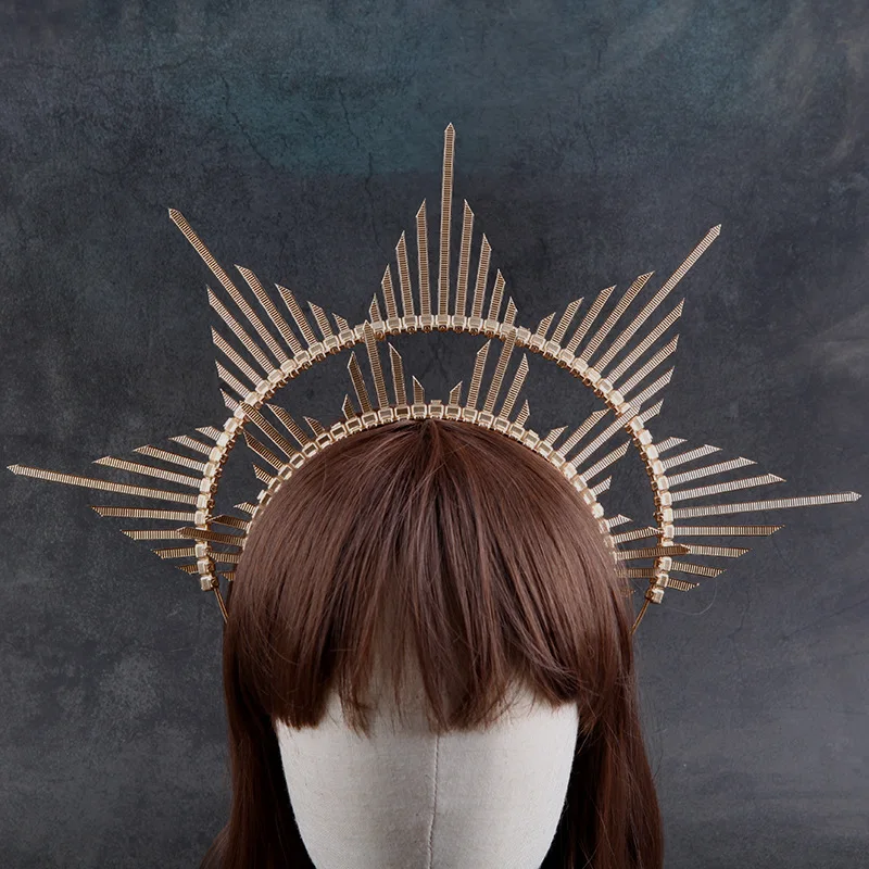 

1pcs Gold Star Headpiece Halo Spiked Crown Head Crown for Women Gala Headband Virgin Mary Headbands